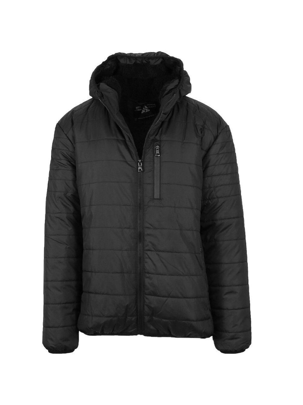 NWT Spire by Galaxy Men's Black Fleece Lined Hooded Puffer Coat Jacket Sz L